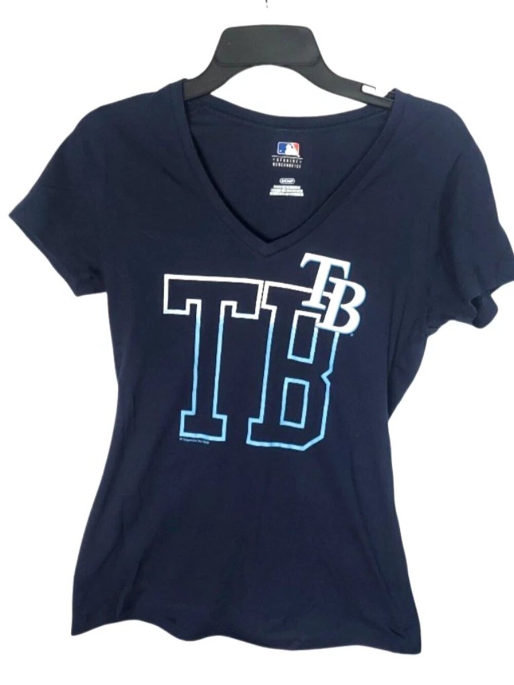 Tampa Bay Rays Womens T Shirt Size Small Blue V Neck Tee New 100% Cotton - Picture 2 of 5